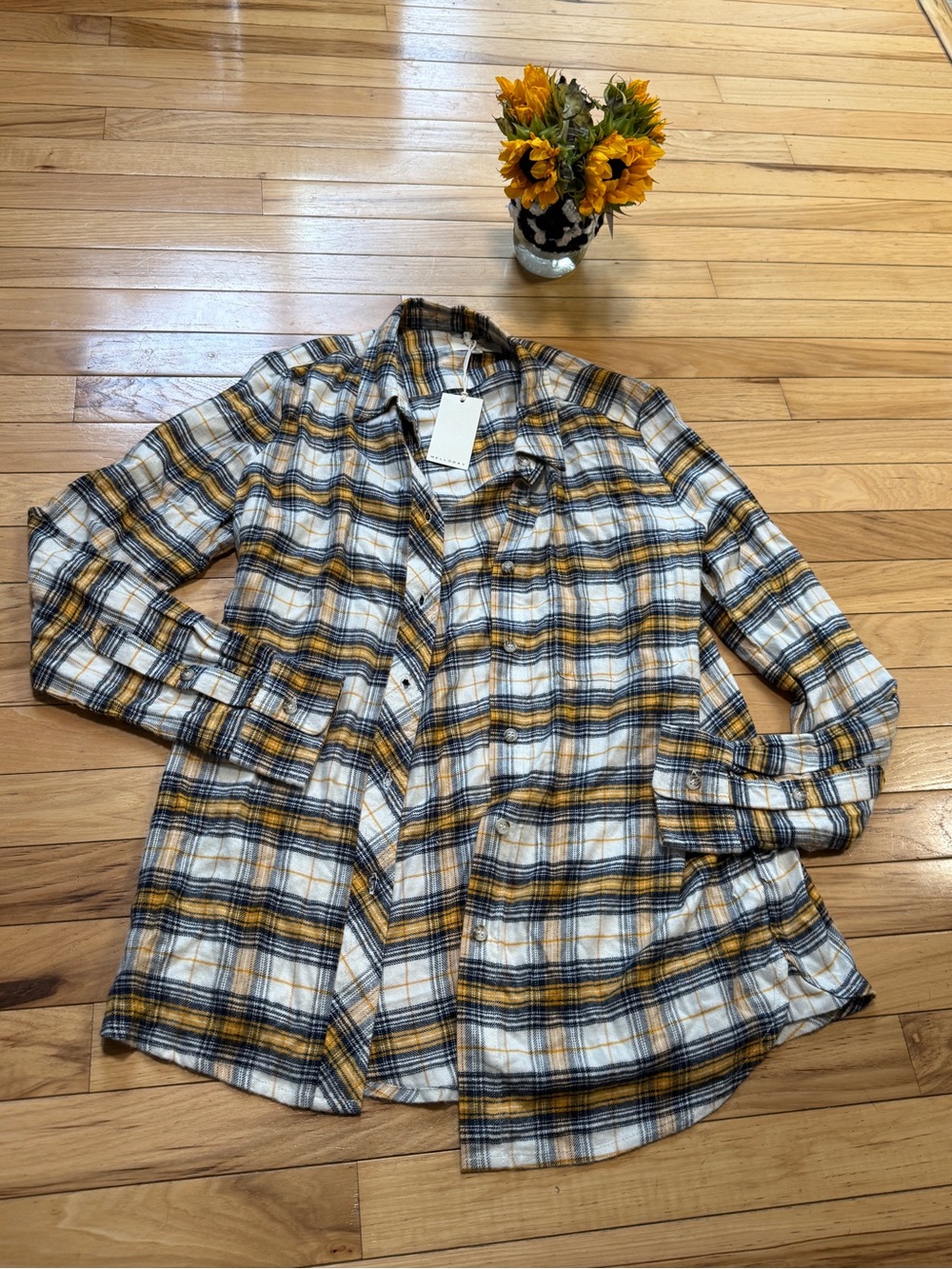 MELLODAY Navy, Mustard & White Plaid Shirt